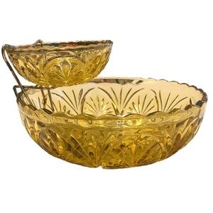 Vintage Amber Honey Gold Chip and Dip Set 3Piece  Anchor Hocking Indiana Glass ?